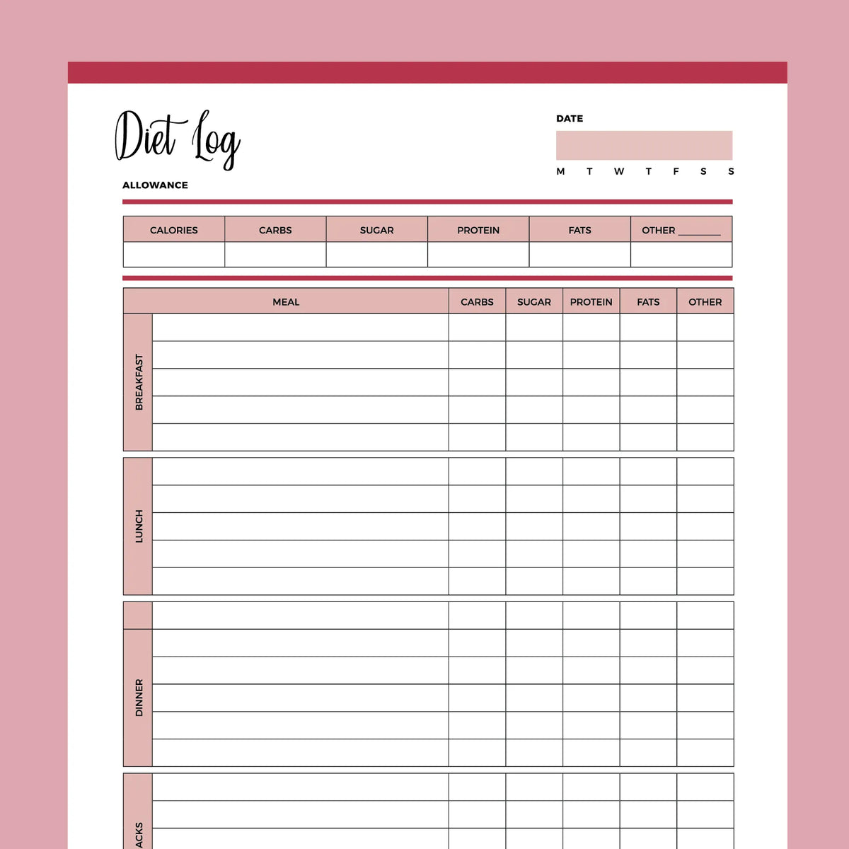 Printable Calorie Counting Tracker | Instant download PDF | A4 & US Letter