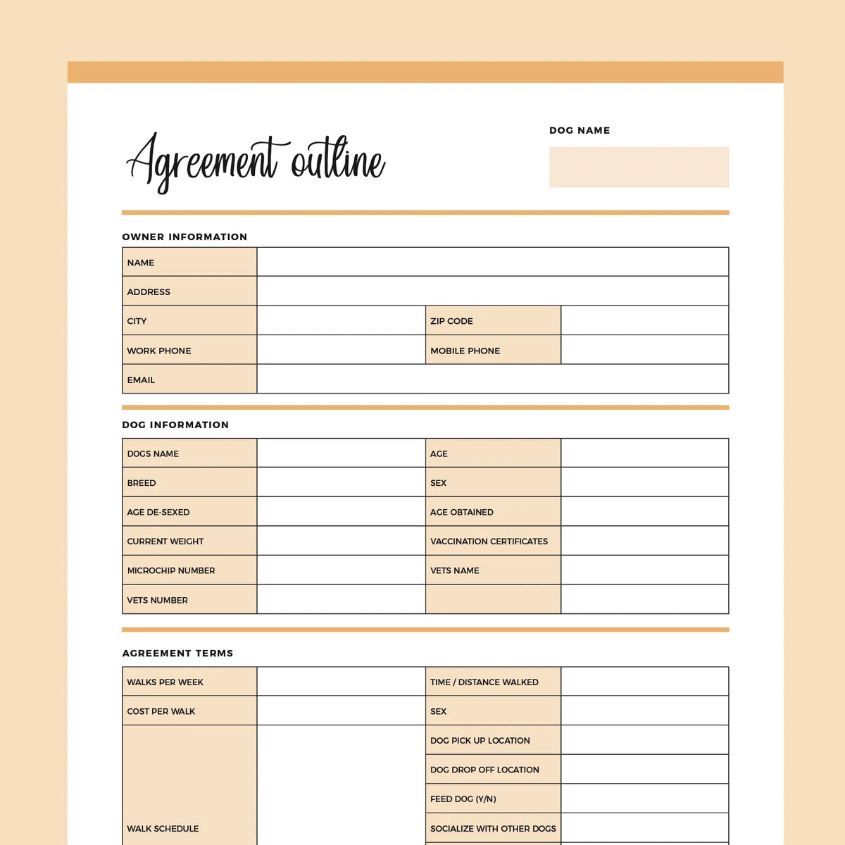 Printable Dog Walker Contract | Instant Download PDF | A4 and US Letter – Plan Print Land for Free Printable Dog Walking Contract