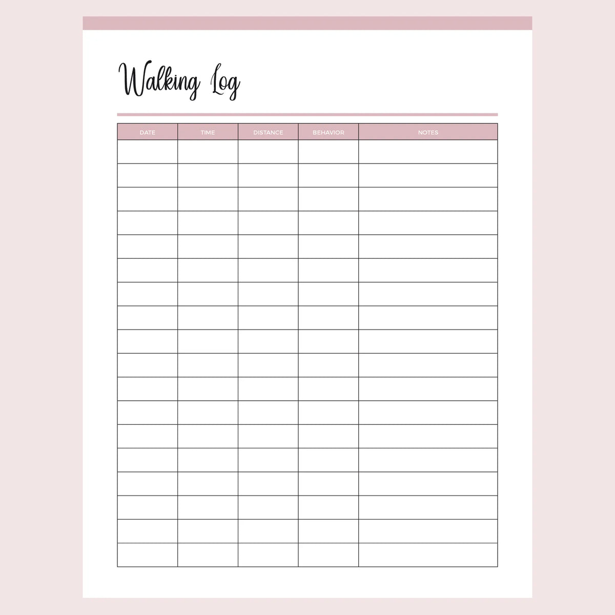 Printable Dog Walking Log Instant Download PDF A4 and US Letter