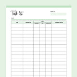 Printable Employee Task List - Green