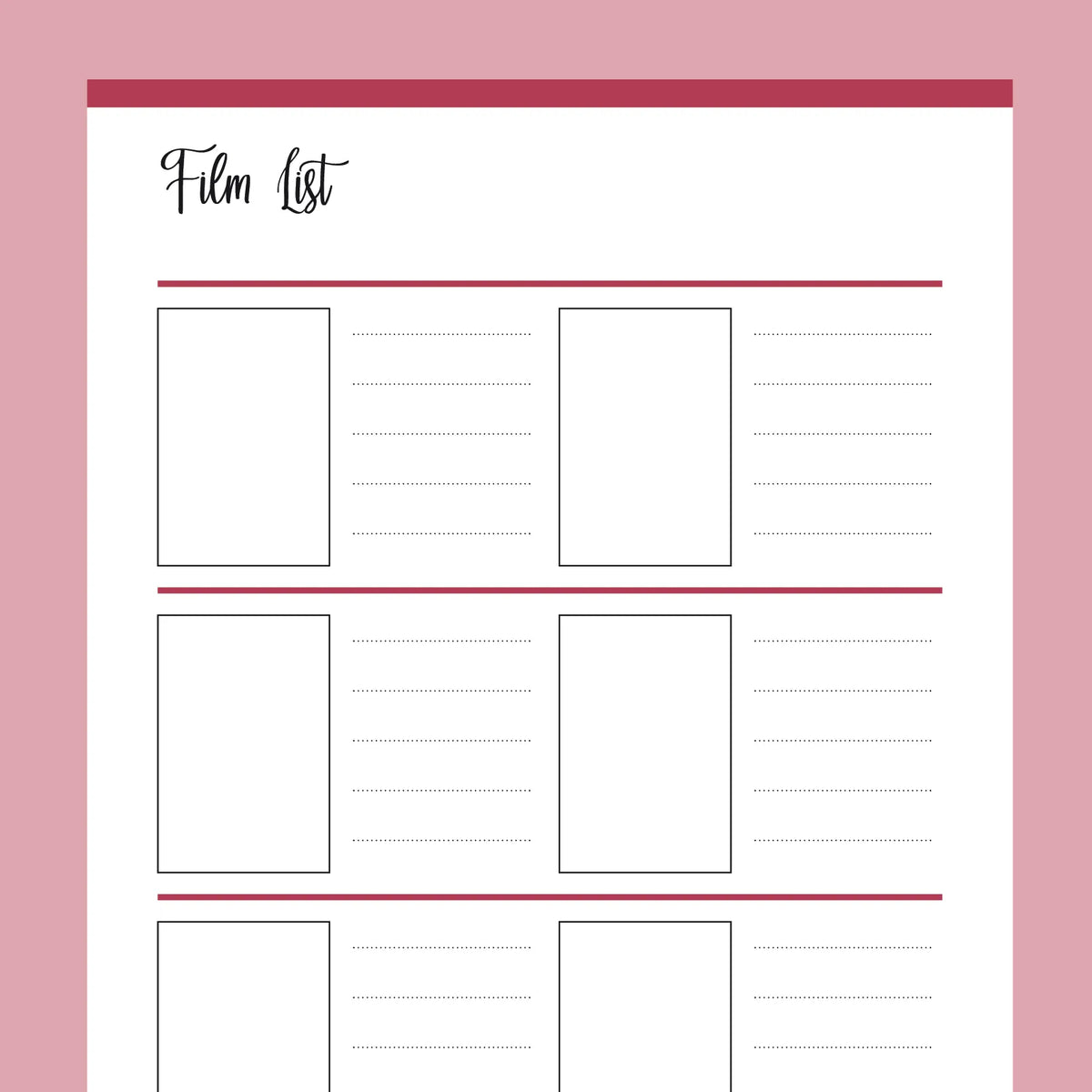 Printable Film Watch List | Instant Download PDF | A4 & US Letter ...