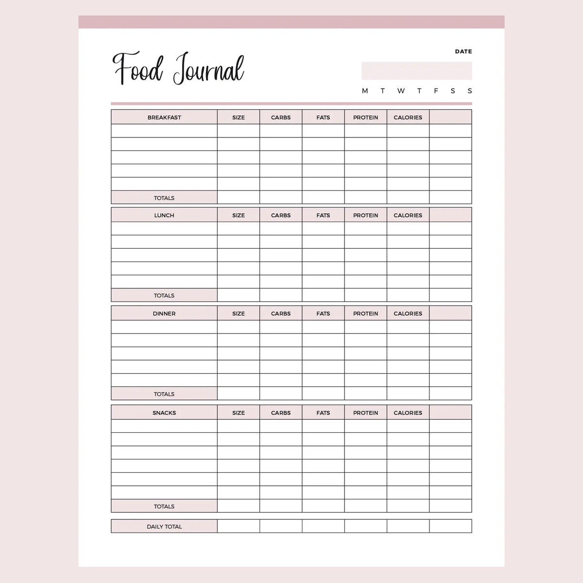 Free Printable Food and Exercise Journal