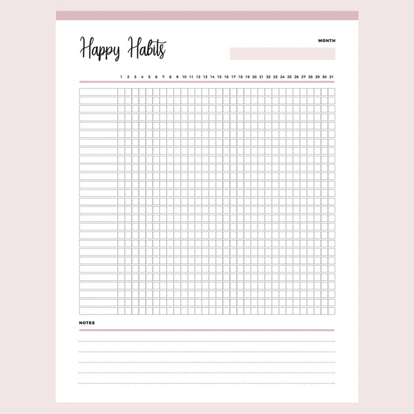 Printable Happy Habits Monthly Tracker