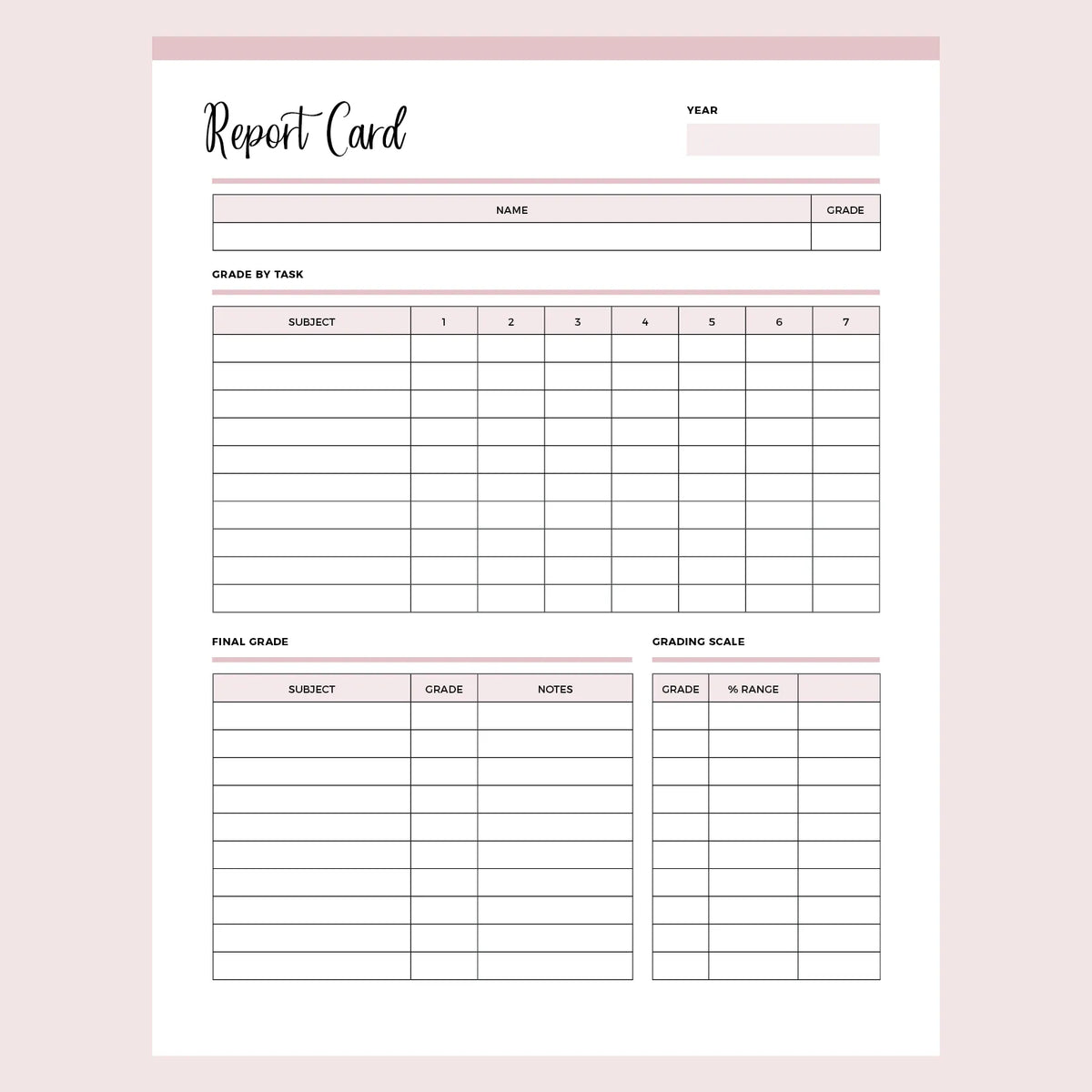 Printable Homeschool Report Card Template Instant download PDF A4