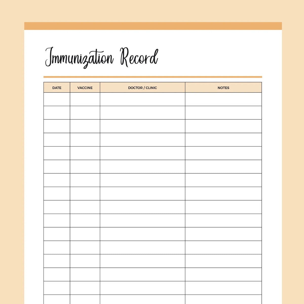 Printable Immunization Record Plan Print Land