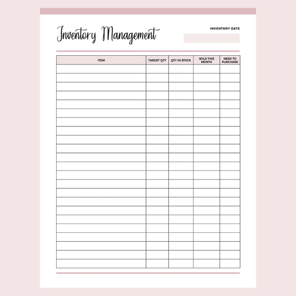 Printable Inventory Sheet - Pink Overview