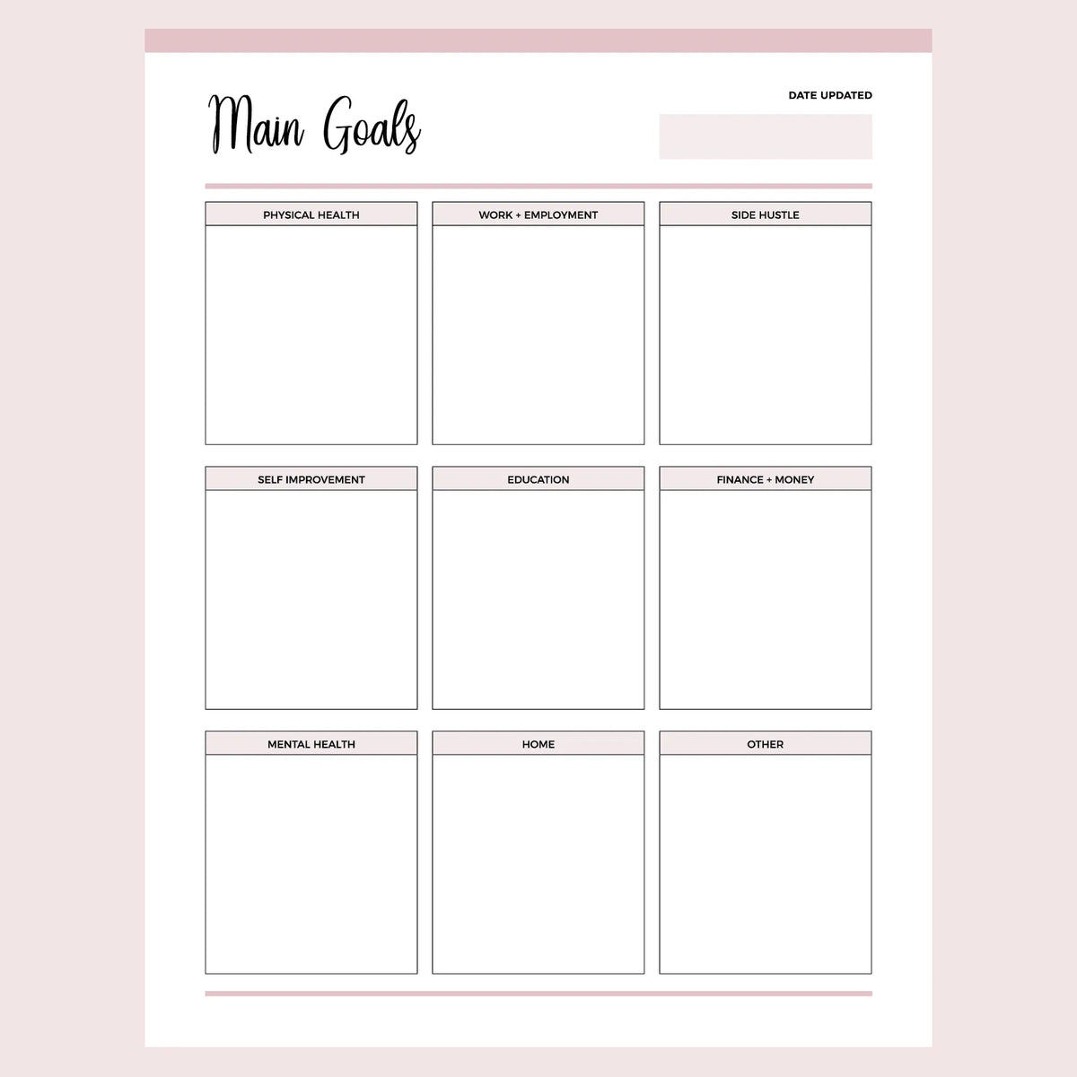 Printable Life Goal Categories Template Plan Print Land
