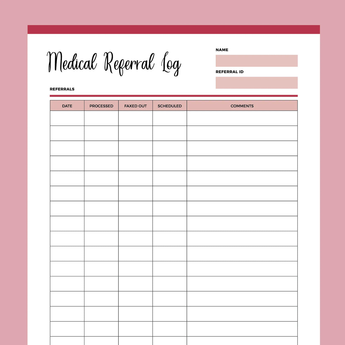 Printable Medical Referral Log – Plan Print Land
