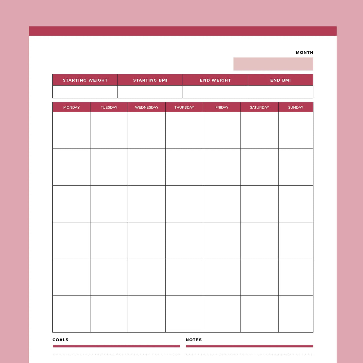 Printable Monthly Weight Loss Tracking Calendar Instant Download PDF Printable Monthly Weight Loss Tracking Calendar Instant Download PDF
