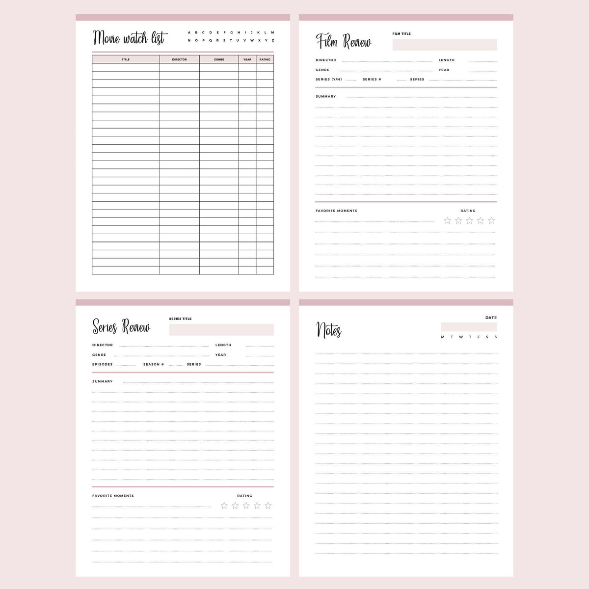 Printable Movie And Tv Journal 