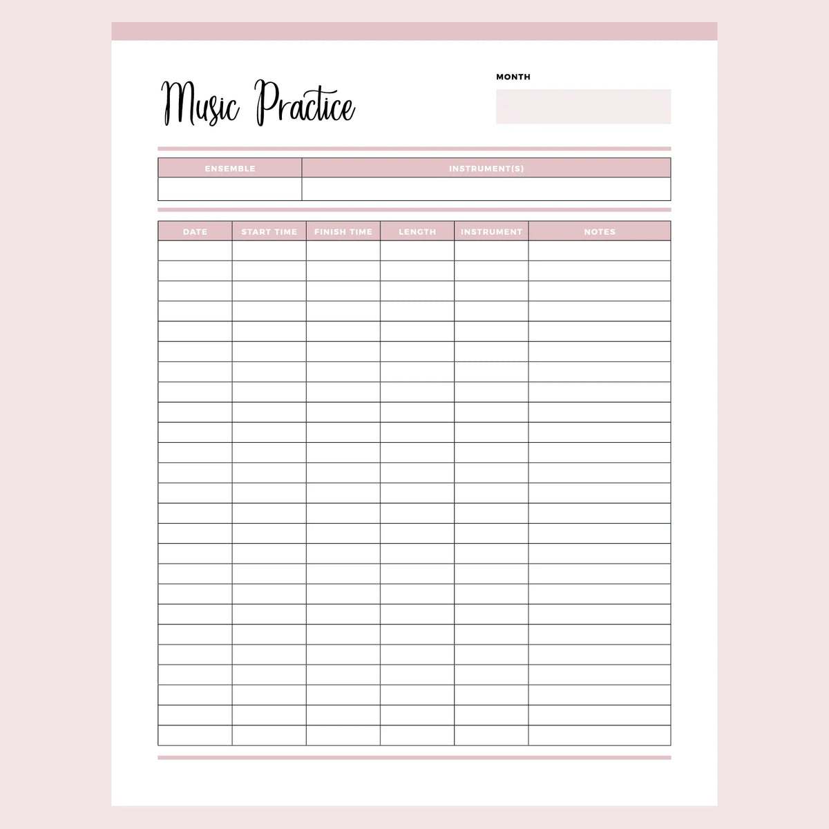 Printable Music Practice Tracker | Instant download PDF | A4 & US Letter – Plan Print Land for Free Printable Music Practice Log Pdf