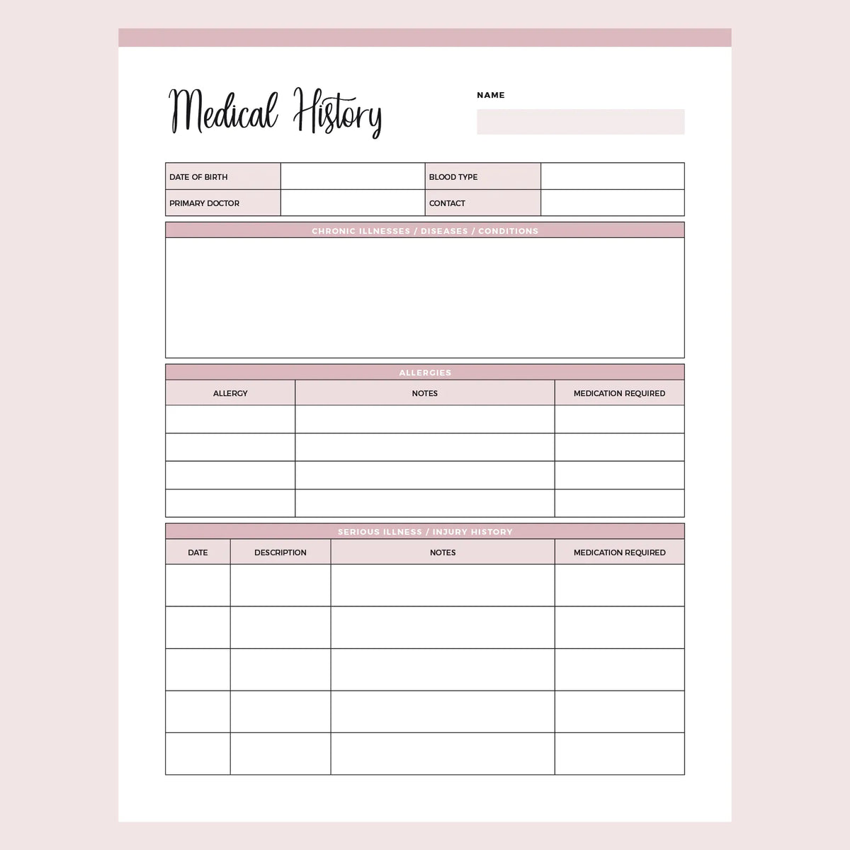 Personal Medical History Template Instant Download PDF Plan Print Land Personal Medical History Template Instant Download PDF Plan Print Land