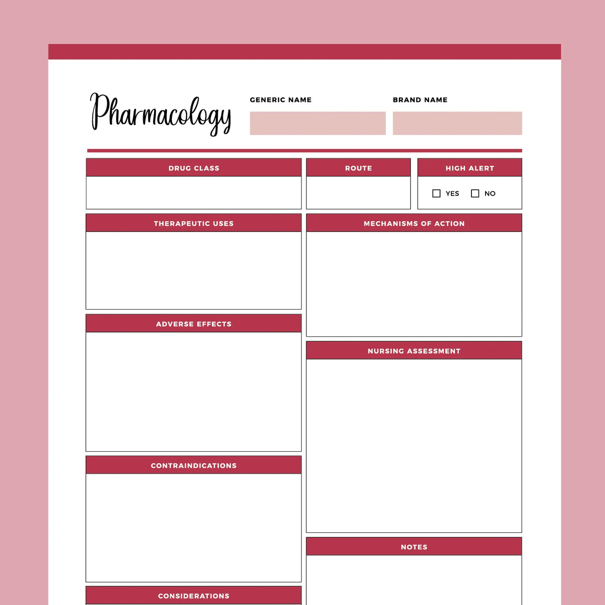 Printable Pharmacology Cheat Sheet Instant Download PDF Plan Print Land