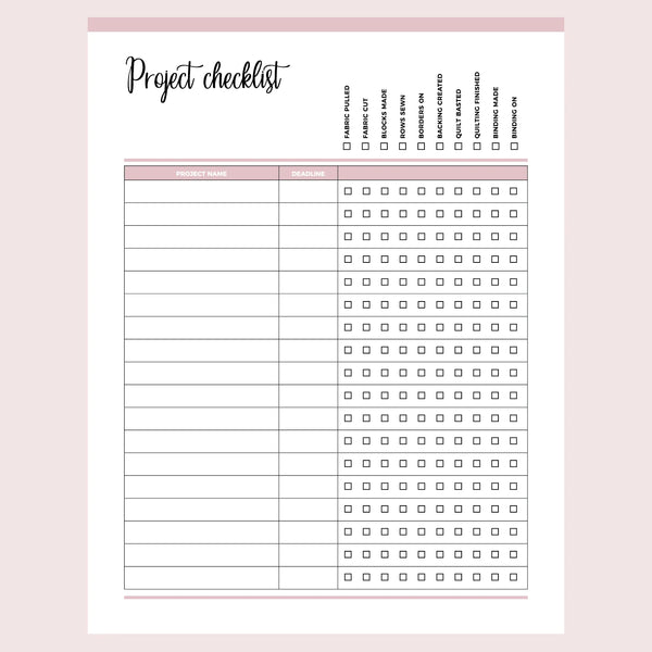 Printable Quilt Project Checklist Template