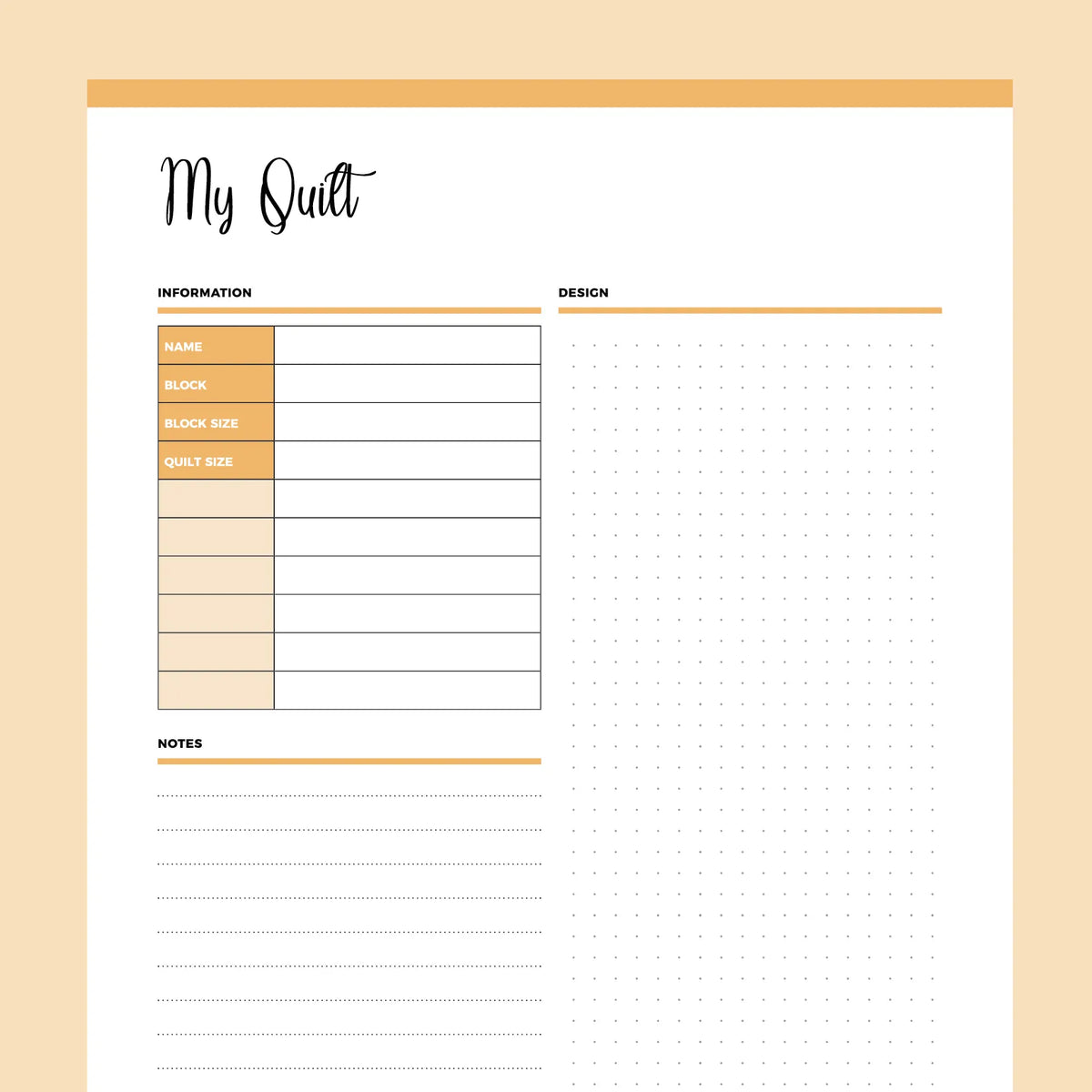 Printable Quilt Summary Journal | Instant Download PDF – Plan Print Land