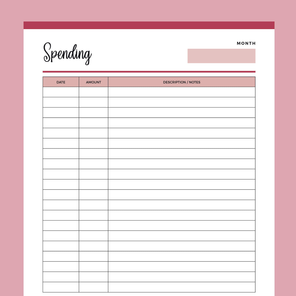 Printable Spending Tracker, Instant Download PDF