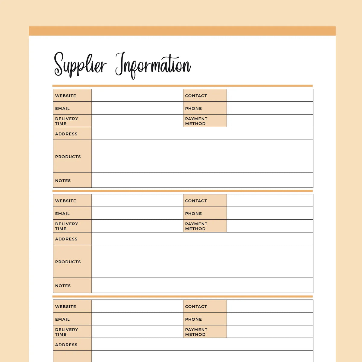 Printable Supplier Information Sheet Plan Print Land