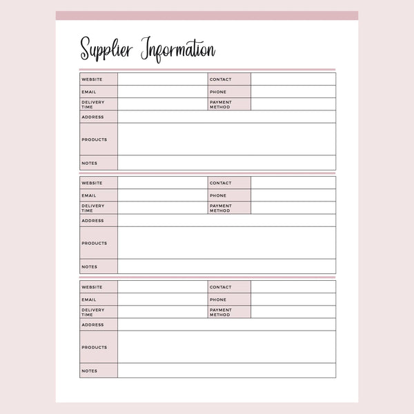 Printable Supplier Information Sheet