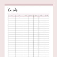 Printable Used Car Sales Tracking Template - Pink