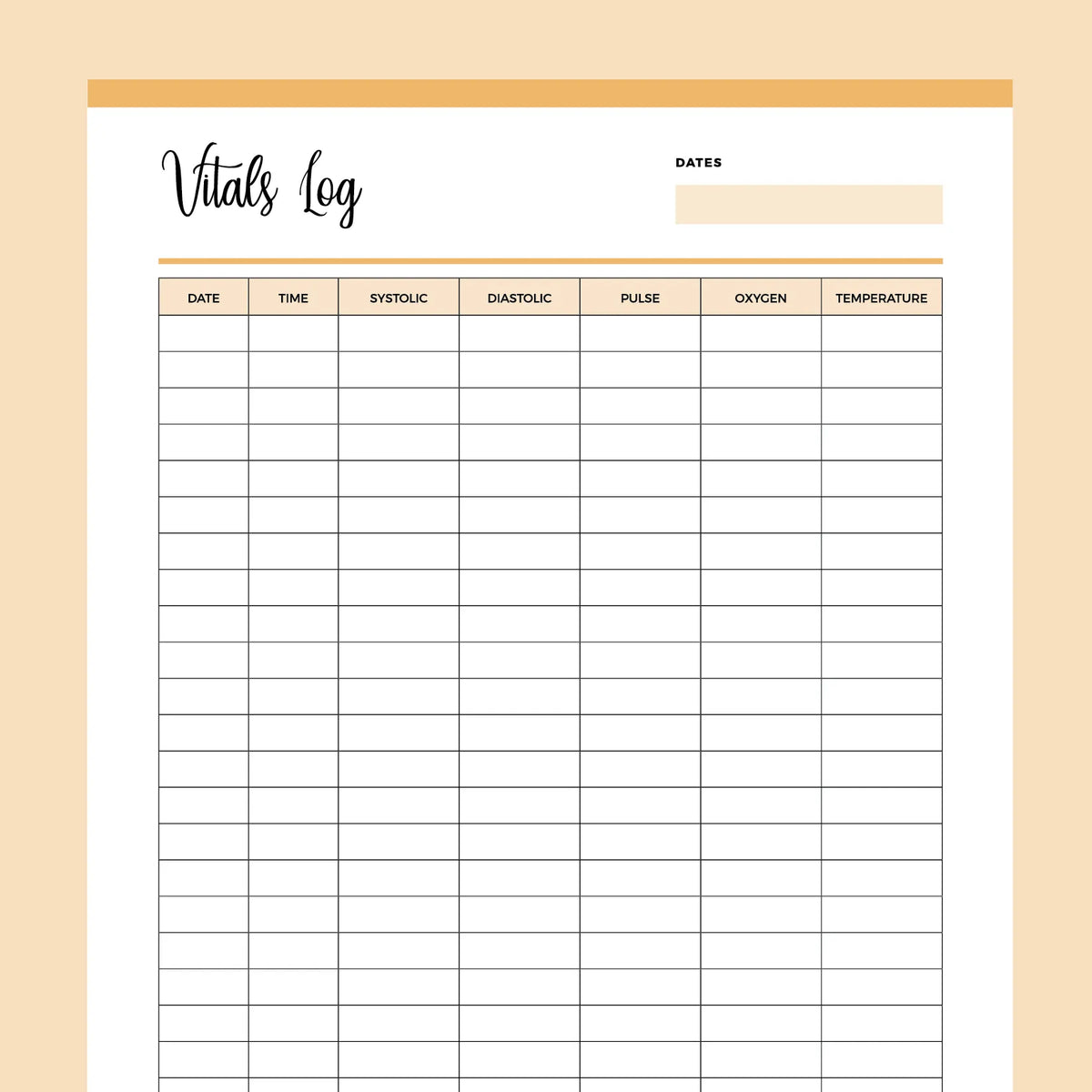 Printable Vital Signs Log Instant Download Pdf A4 And Us Letter Plan Print Land 7273