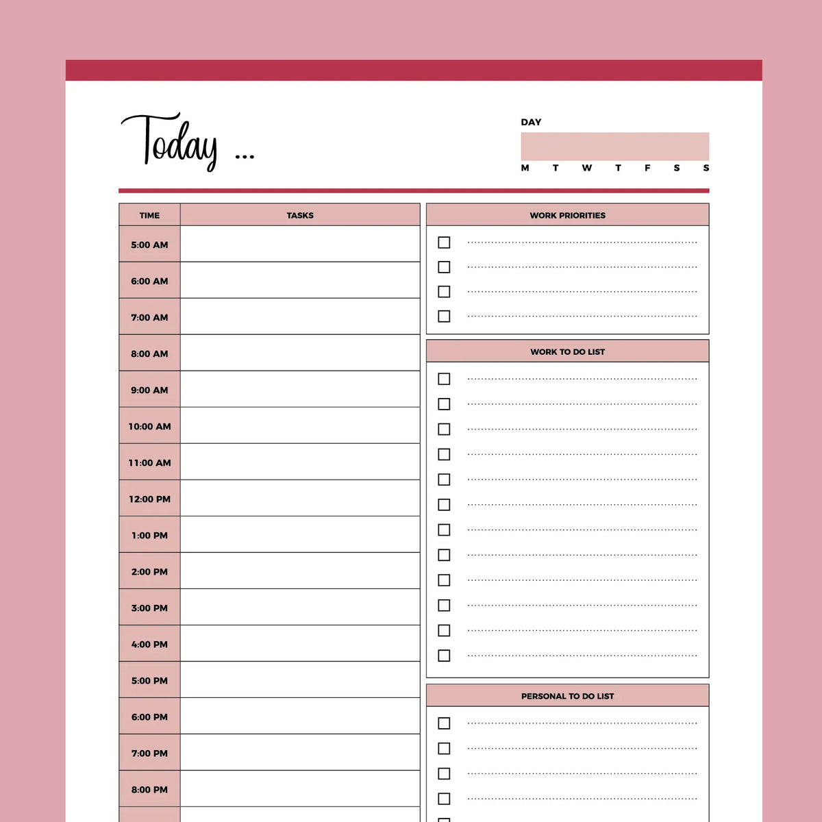  Work From Home Planner, Personal Daily Planner