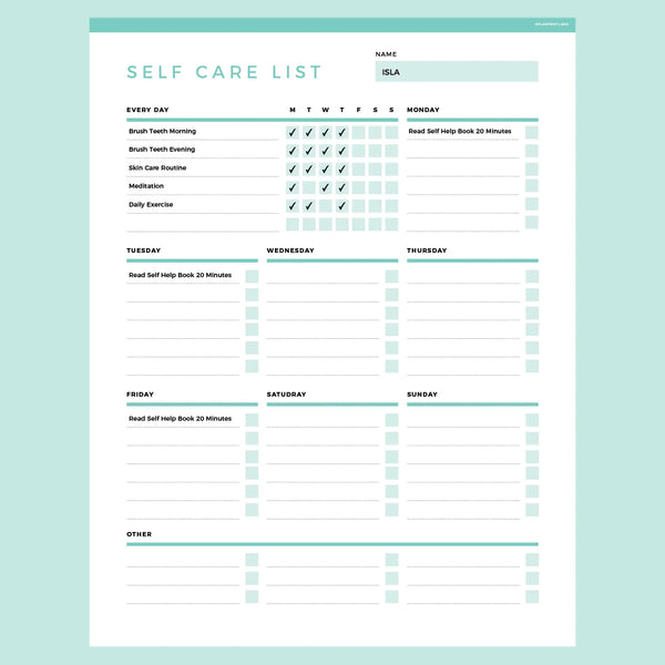 Self Care Checklist Editable
