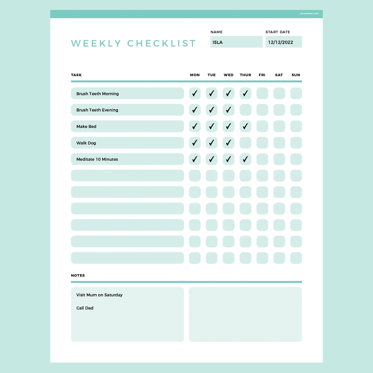 Weekly Checklist Template Editable Instant Download Fillable PDF A4 Weekly Checklist Template Editable Instant Download Fillable PDF A4