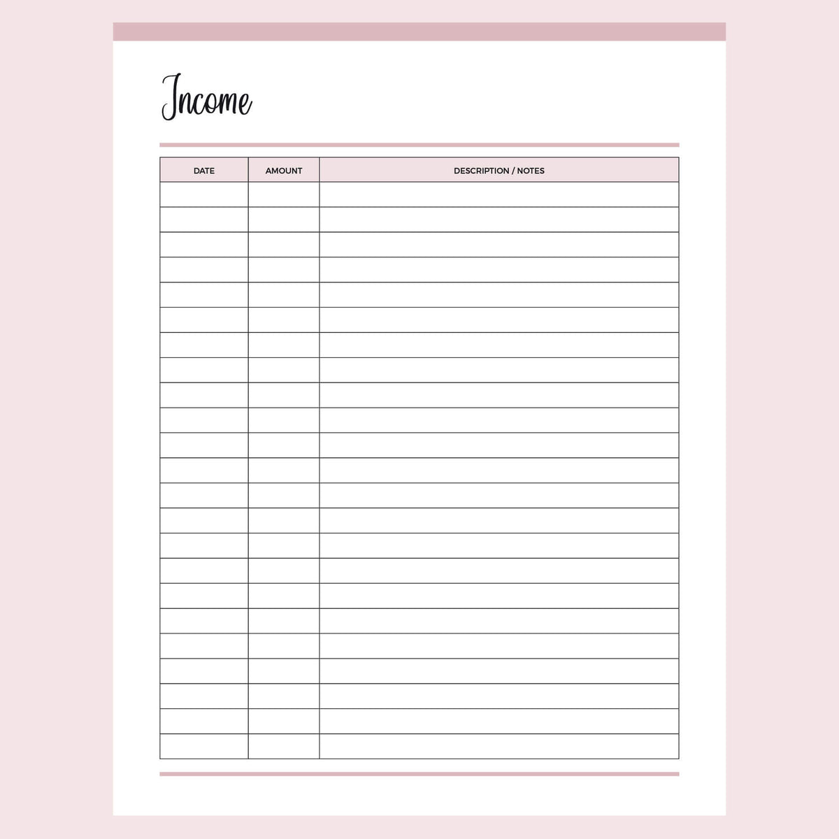 printable income tracker | instant download pdf | a4 & us letter