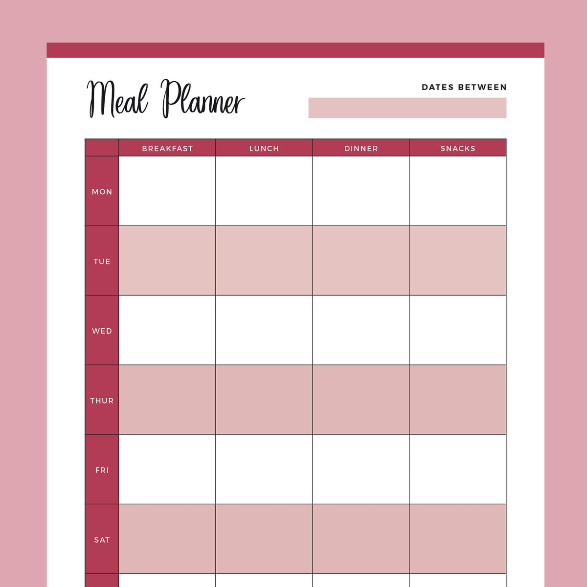 Rose Printable Meal Prep Checklist Meal Prep Template Pink Meal Prep  Planner Digital 