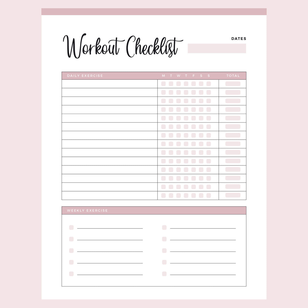 Printable Workout Checklist Plan Print Land