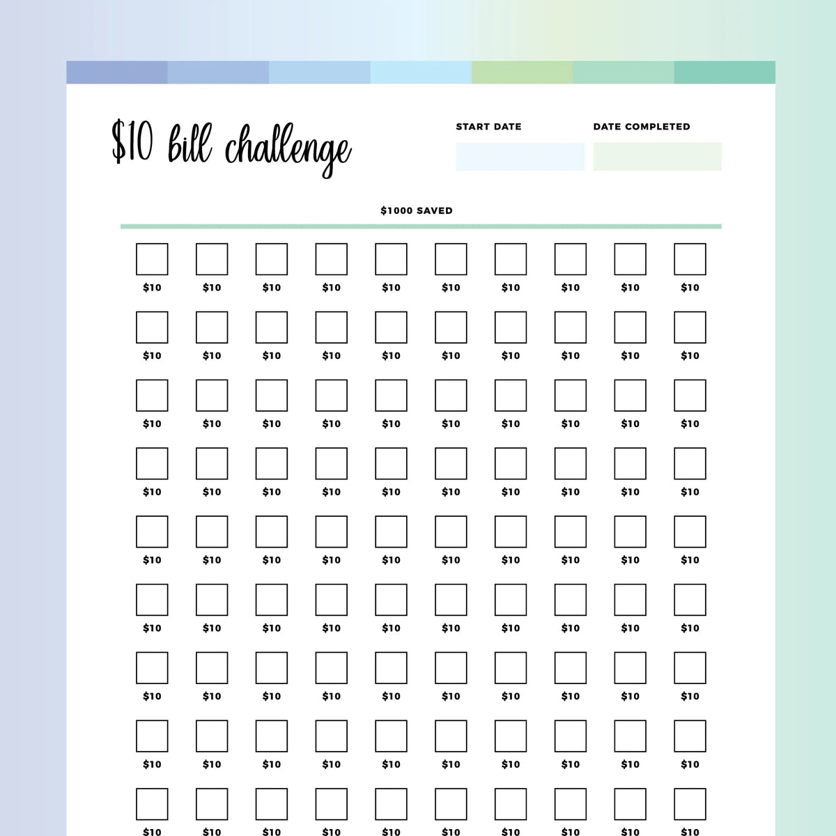 10 Dollar Challenge PDF | A4 & US Letter Sizes | Instant Download ...