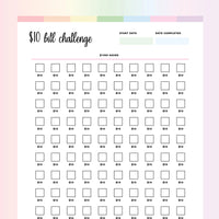 10 Dollar Challenge PDF - Rainbow Color Scheme