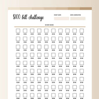 100 Dollar Challenge PDF - Bohemian Color Scheme
