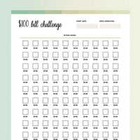 100 Dollar Challenge PDF - Forrest Color Scheme