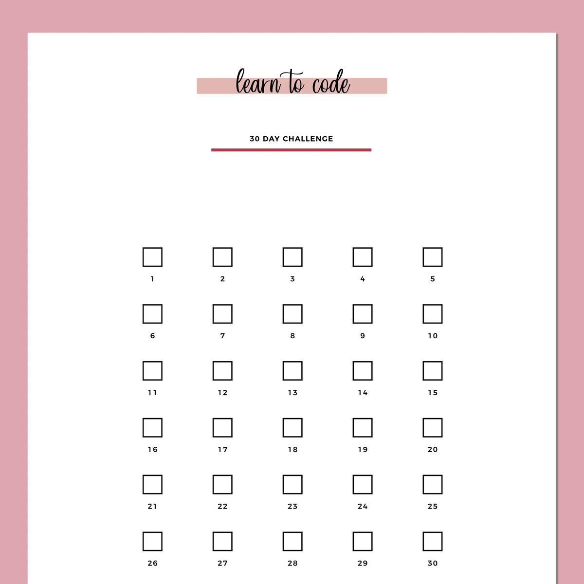 30 Day Learn To Code Challenge A5 | Printable PDF Template – Plan Print ...