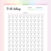 5 Dollar Challenge PDF - Rainbow Color Scheme