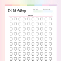 50 Dollar Challenge PDF - Rainbow Color Scheme