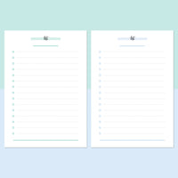 A5 Blank List Template - Teal and Light Blue