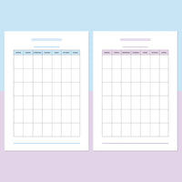 A5 Blank Monthly Calendar Template - Aqua and Light Purple