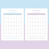 A5 Blank Monthly Calendar Template - Aqua and Light Purple
