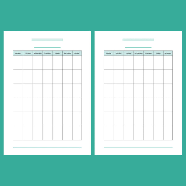 A5 Blank Monthly Calendar Template - 2 Version Overview