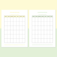 A5 Blank Monthly Calendar Template - Light Yellow and Light Green