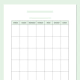 A5 Blank Monthly Calendar Template - Green
