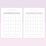 A5 Blank Monthly Calendar Template - Lavendar and Bright Pink