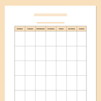 A5 Blank Monthly Calendar Template - Orange