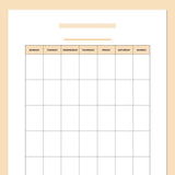 A5 Blank Monthly Calendar Template - Orange