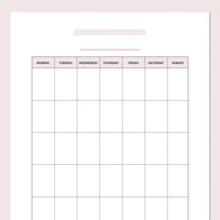 A5 Blank Monthly Calendar Template - Pink