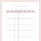 A5 Blank Monthly Calendar Template - Pink