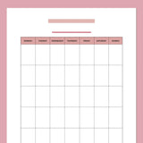 A5 Blank Monthly Calendar Template - Red