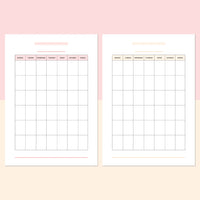 A5 Blank Monthly Calendar Template - Salmon Red and Bright Orange